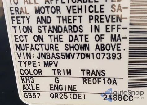 2013 Nissan Rogue Sv W/Sl Pkg z USA, uszkodzony, nr VIN JN8AS5MV7DW107393